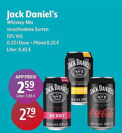 Jack Daniel's Whiskey-Mix – verschiedene Sorten 10% Vol.