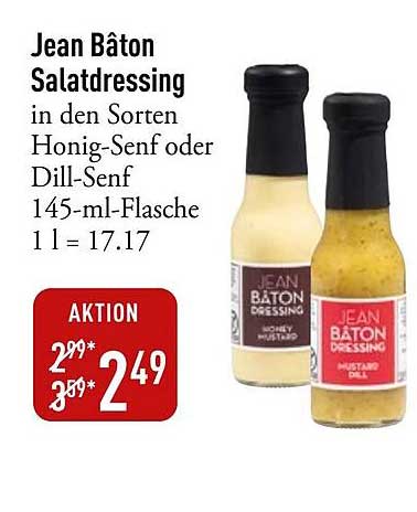 Jean Bâton Salatdressing in den Sorten Honig-Senf oder Dill-Senf 145-ml-Flasche