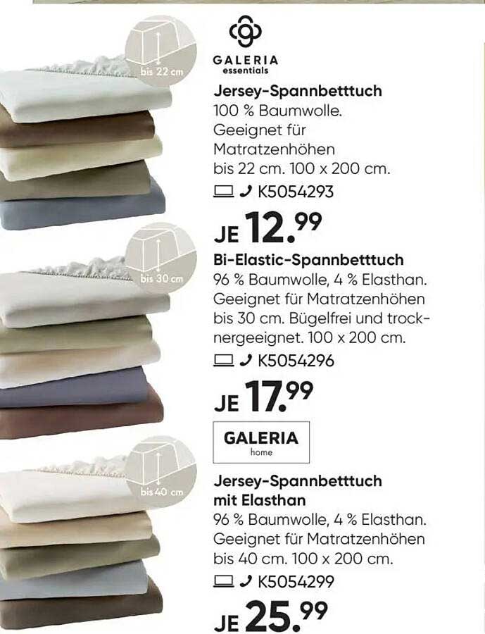 Jersey-Spannbettuch, Bi-Elastic-Spannbettuch und Jersey-Spannbettuch mit Elasthan