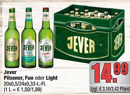 Jever Pilsener, Fun oder Light 20x0,5l