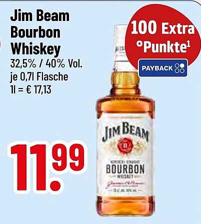 Jim Beam Bourbon Whiskey 0,7l für nur 11,99 €