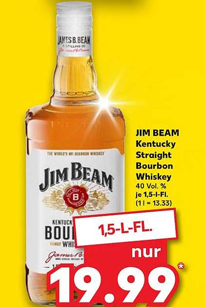JIM BEAM Kentucky Straight Bourbon Whiskey 1,5-Liter-Flasche