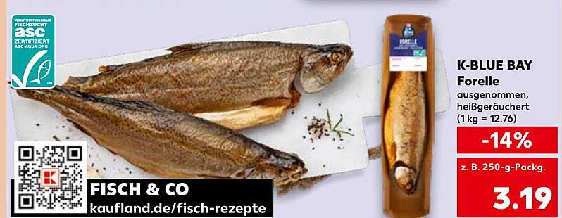 K-BLUE BAY Forelle ausgenommen, heißgeräuchert (1 kg = 12,76)