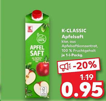 K-CLASSIC Apfelsaft 1-Liter Packung