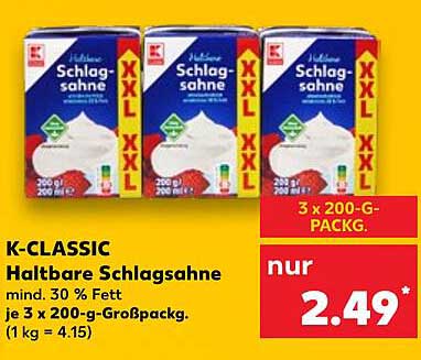 K-CLASSIC Haltbare Schlagsahne 3 x 200 g