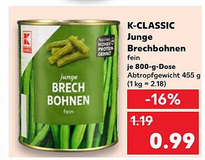 K-CLASSIC Junge Brechbohnen fein je 800-g-Dose