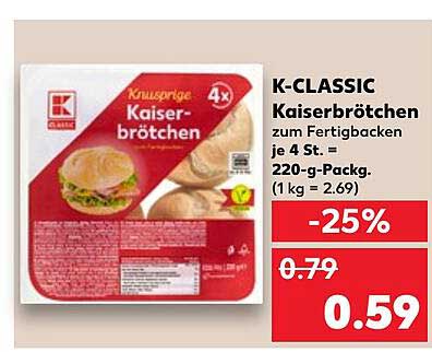K-CLASSIC Kaiserbrötchen zum Fertigbacken 4 Stück