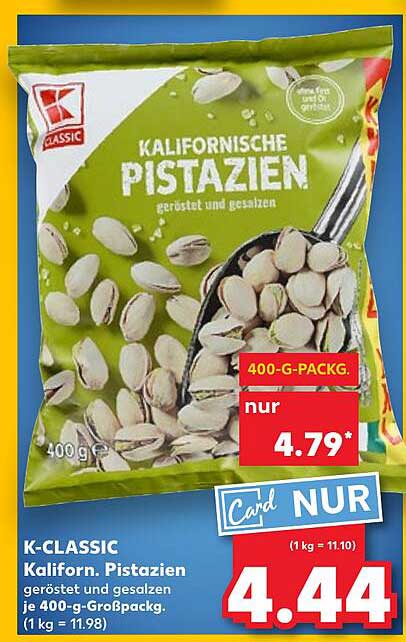 K-CLASSIC Kalifornische Pistazien – geröstet und gesalzen (400 g)