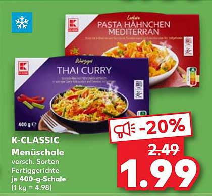 K-CLASSIC Menüs Schale - Verschiedene Sorten Fertiggerichte 400 g