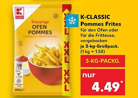 K-CLASSIC Pommes Frites, 3-kg-Großpackung