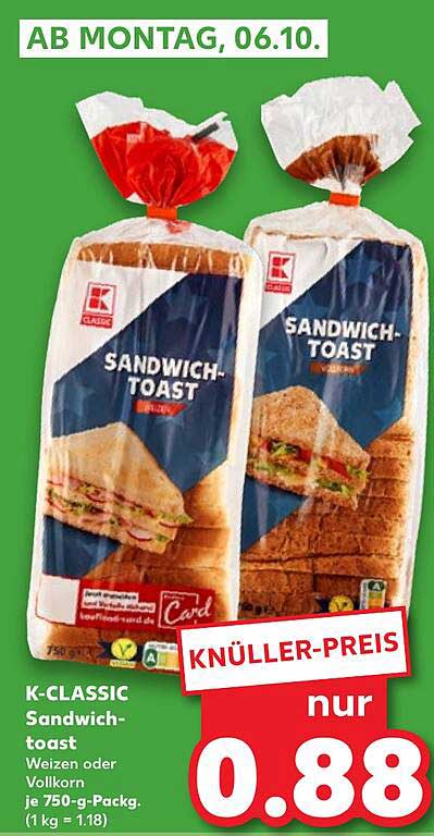 K-CLASSIC Sandwichtoast Weizen oder Vollkorn
