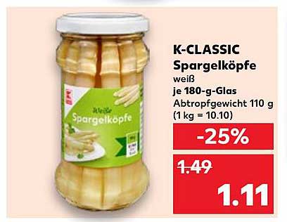 K-CLASSIC Spargelköpfe weiß je 180-g-Glas