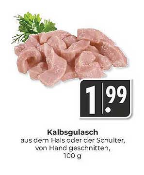 Kalbsgulasch aus dem Hals oder der Schulter, von Hand geschnitten, 100 g