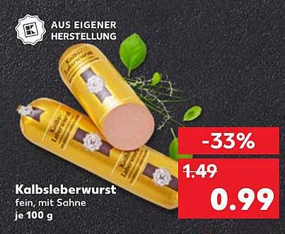 Kalbsleberwurst fein, mit Sahne je 100 g