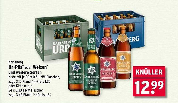 Karlsberg Ur-Pils® oder Weizen® – Kästen mit je 20 Flaschen