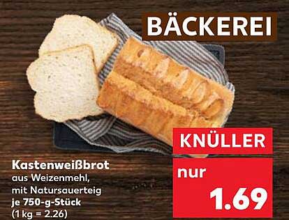Kastenweißbrot aus Weizenmehl, mit Natursauerteig je 750-g-Stück