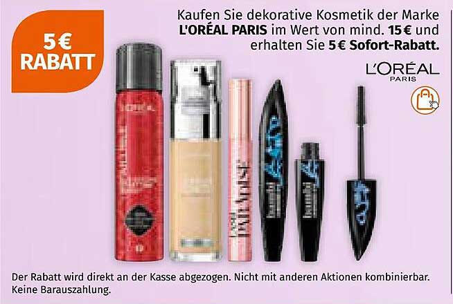 Kaufen Sie dekorative Kosmetik der Marke L'ORÉAL PARIS und erhalten Sie 5 € Sofort-Rabatt!