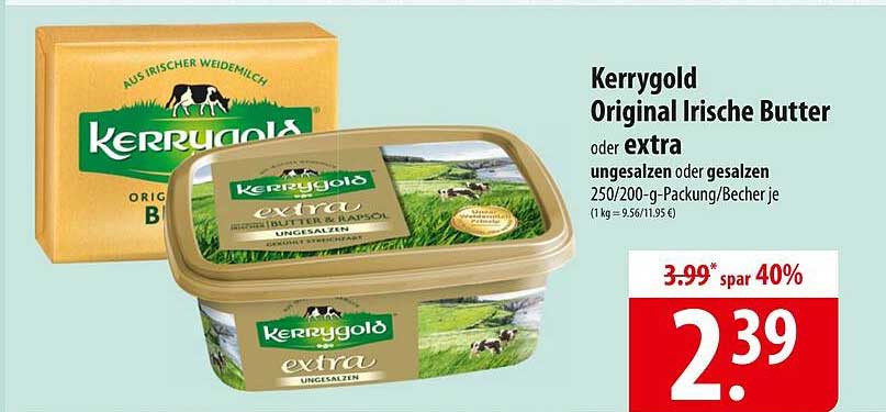 Kerrygold Original Irische Butter oder extra ungesalzen oder gesalzen 250/200-g-Packung/Becher je