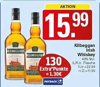 Kilbeggan Irish Whiskey 0,7L Flasche für 15,99€