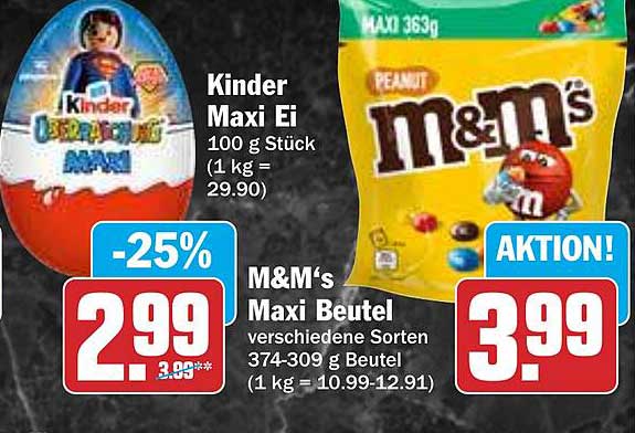 Kinder Maxi Ei & M&M'S Maxi Beutel