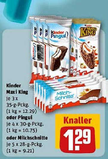 Kinder Maxi King, Kinder Pingui oder Milch-Schnitte