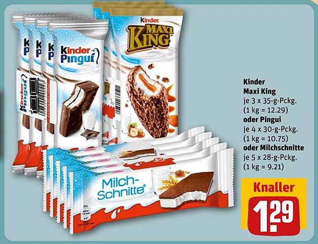 Kinder Maxi King, Kinder Pingui oder Milch-Schnitte
