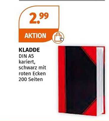 Kladde DIN A5 kariert, schwarz mit roten Ecken, 200 Seiten