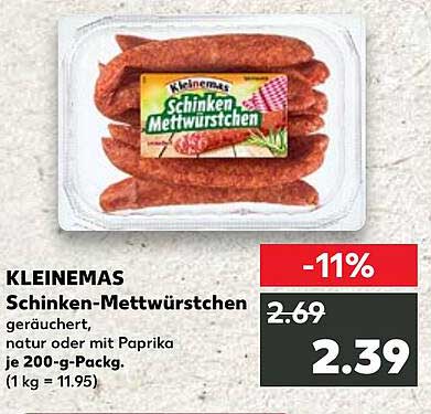 KLEINEMAS Schinken-Mettwürstchen, geräuchert
