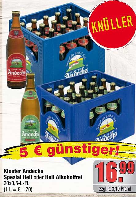 Kloster Andechs Spezial Hell oder Hell Alkoholfrei 20x0,5-L-Fl.