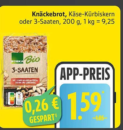 Knäckebrot, Käse-Kürbiskern oder 3-Saaten, 200 g