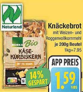 Knäckebrot mit Weizen- und Roggenvollkornmehl 200g Beutel