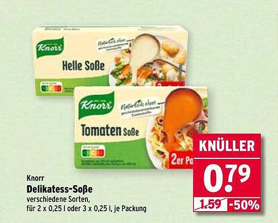 Knorr Delikatess-Soße verschiedene Sorten, für 2 x 0,25 l oder 3 x 0,25 l je Packung