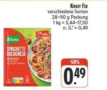 Knorr Fix Spaghetti Bolognese verschiedene Sorten 28–90 g Packung