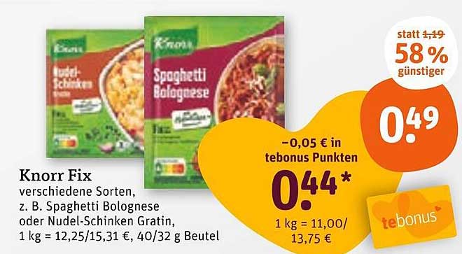 Knorr Fix - verschiedene Sorten, z. B. Spaghetti Bolognese oder Nudel-Schinken Gratin
