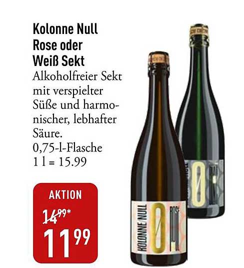 Kolonne Null Rose oder Weiß Sekt - alkoholfrei