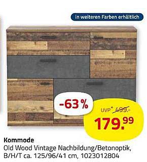Kommode Old Wood Vintage Nachbildung/Betonoptik
