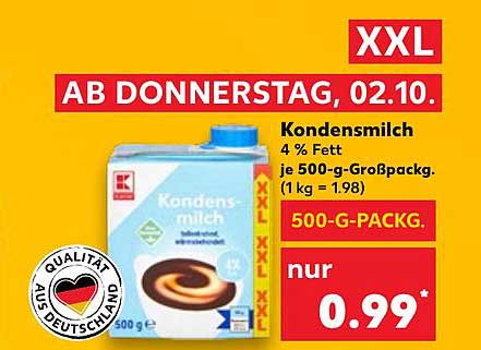 Kondensmilch 4 % Fett, 500-g-Packung