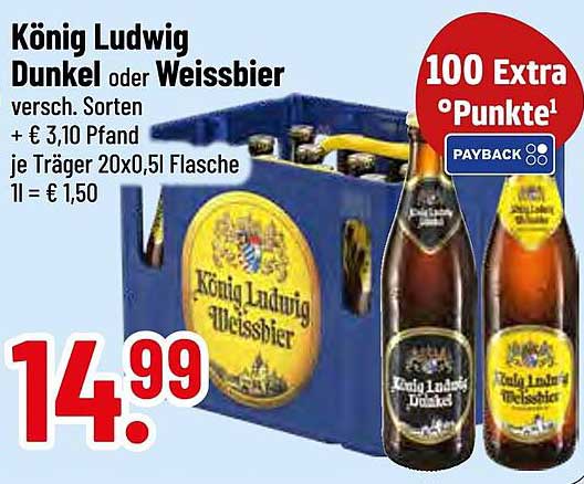 König Ludwig Dunkel oder Weissbier – 20x0,5L Flasche