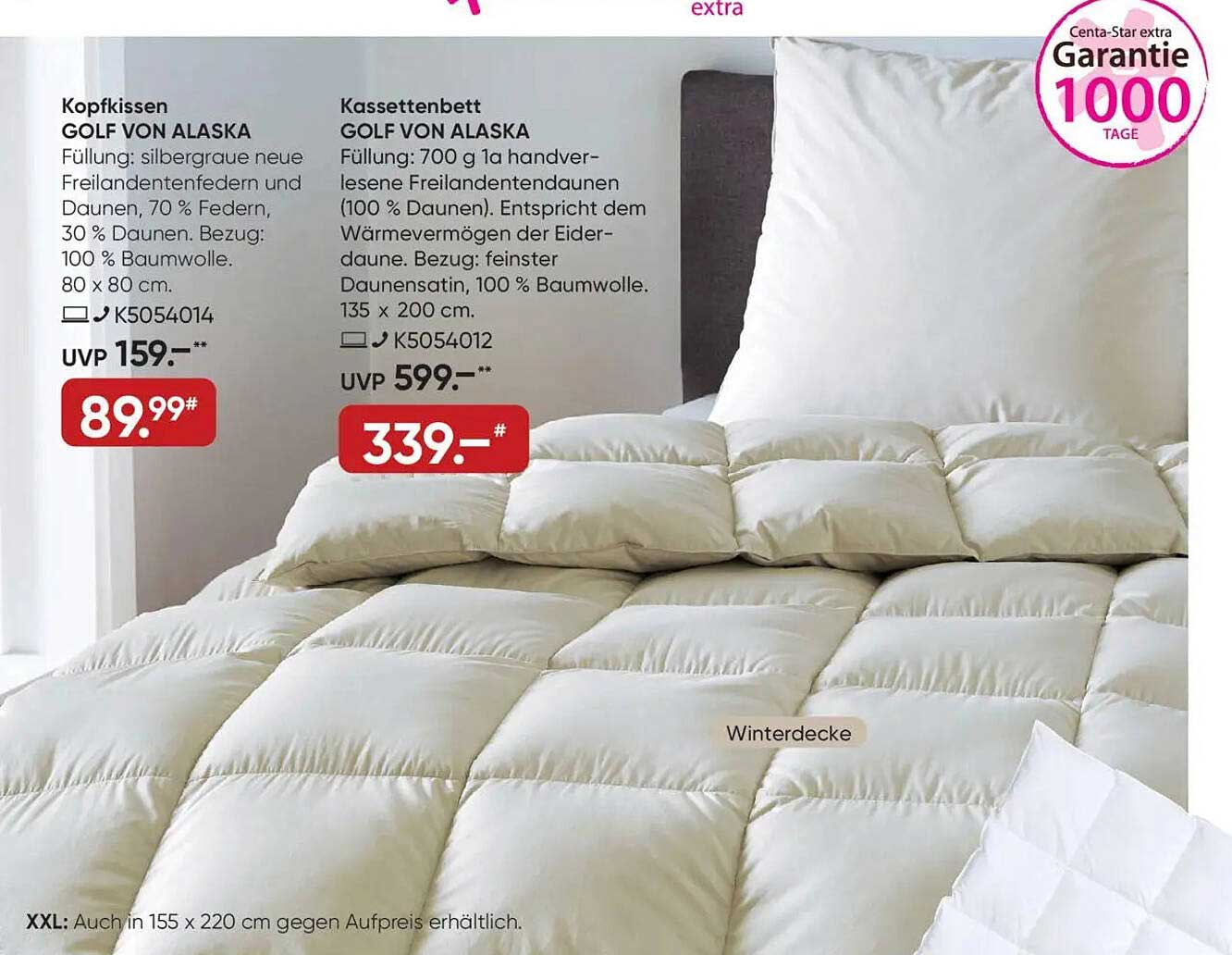 Kopfkissen und Kassettenbett GOLF VON ALASKA