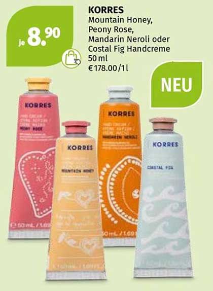 KORRES Handcreme - Mountain Honey, Peony Rose, Mandarin Neroli oder Costal Fig 50 ml