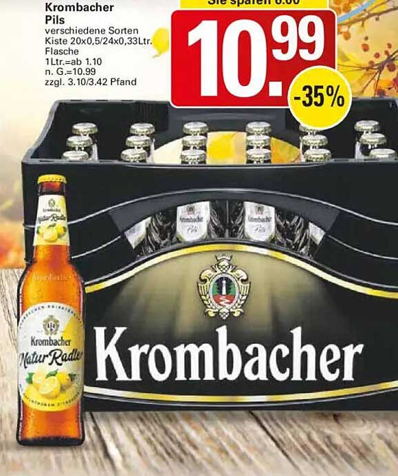 Krombacher Pils - verschiedene Sorten Kiste 20x0,5/24x0,33L.