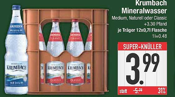 Krumbach Mineralwasser Medium, Naturell oder Classic – 12x 0,7 L