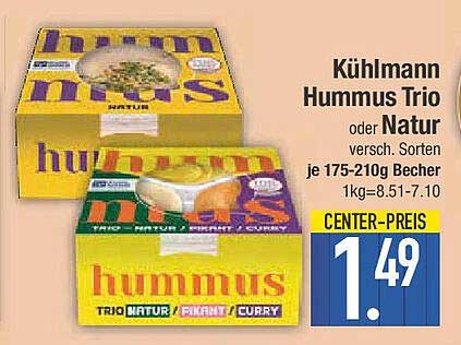 Kühlmann Hummus Trio oder Natur 175-210g Becher