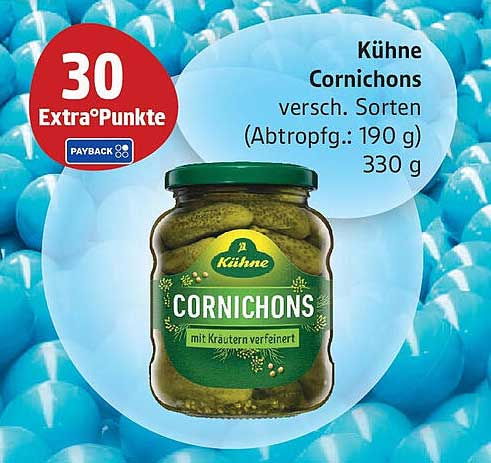 Kühne Cornichons versch. Sorten (Abtropfgewicht: 190 g, Inhalt: 330 g)