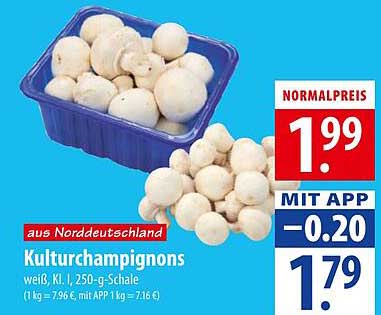 Kulturchampignons weiß, Kl. I, 250-g-Schale