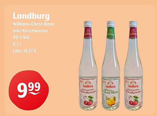Landburg Williams-Christ-Birne oder Kirschwasser 0,7 l, 40 % Vol.