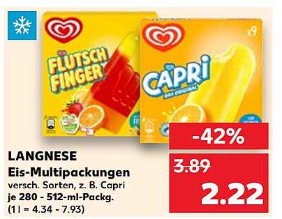 LANGNESE Eis-Multipackungen verschiedene Sorten, z. B. Capri