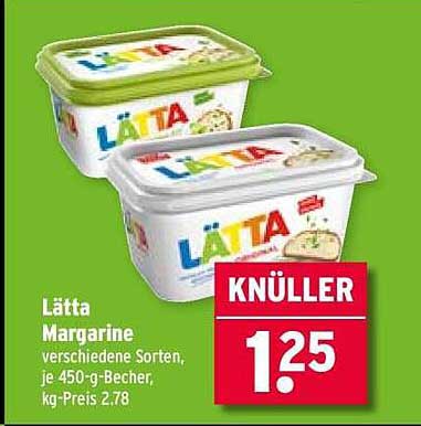 Lätta Margarine verschiedene Sorten, je 450-g-Becher, kg-Preis 2,78