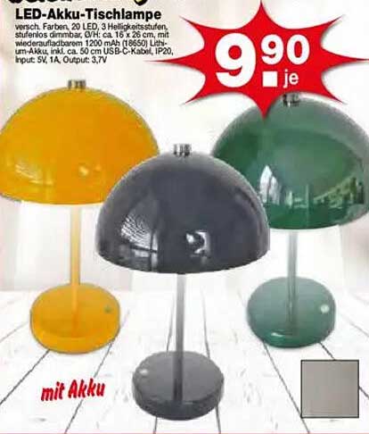 LED-Akku-Tischlampe - vers. Farben und 20 Lichtstufen
