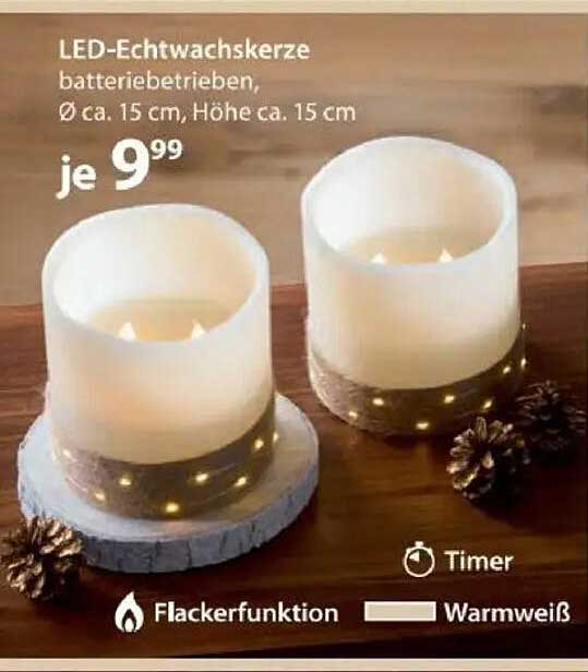 LED-Echtwachskerze batteriebetrieben, Ø ca. 15 cm, Höhe ca. 15 cm